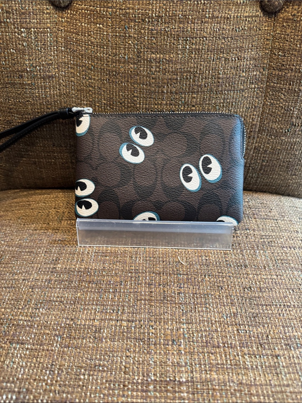 Coach signature logo Halloween eyes corner zip wristlet wallet